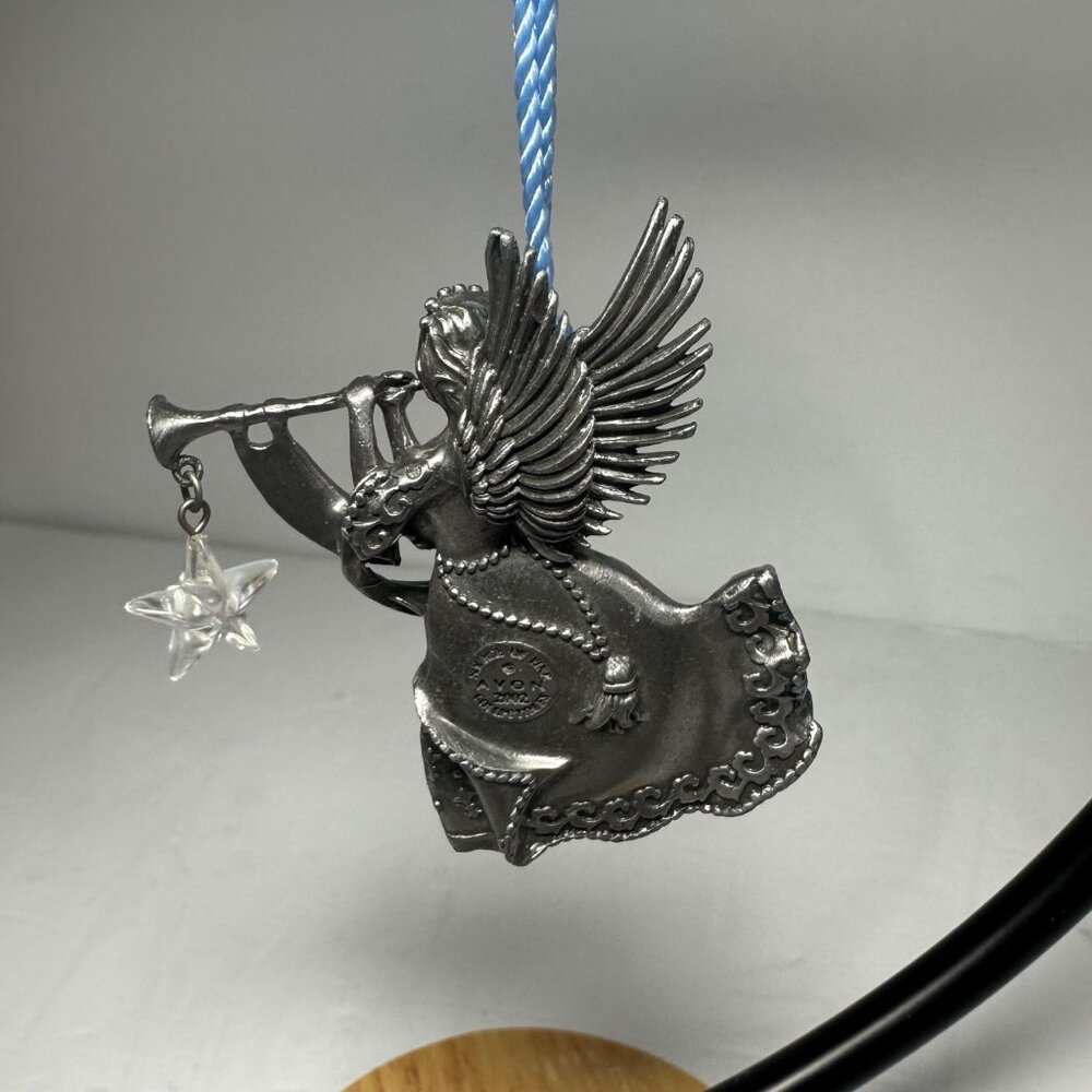 Vintage Avon Pewter Angel Ornament With Trumpet & Crystal Hanging Star Christmas - Picture 4 of 12